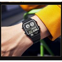 Relógio Eletrônico Com Pulseira De Aço Quadrada, Medição De Temperatura Preto`branco - 3