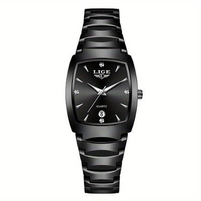 Relógio Lige Quadrado De Moda Com Quartzo Minimalistas Preto