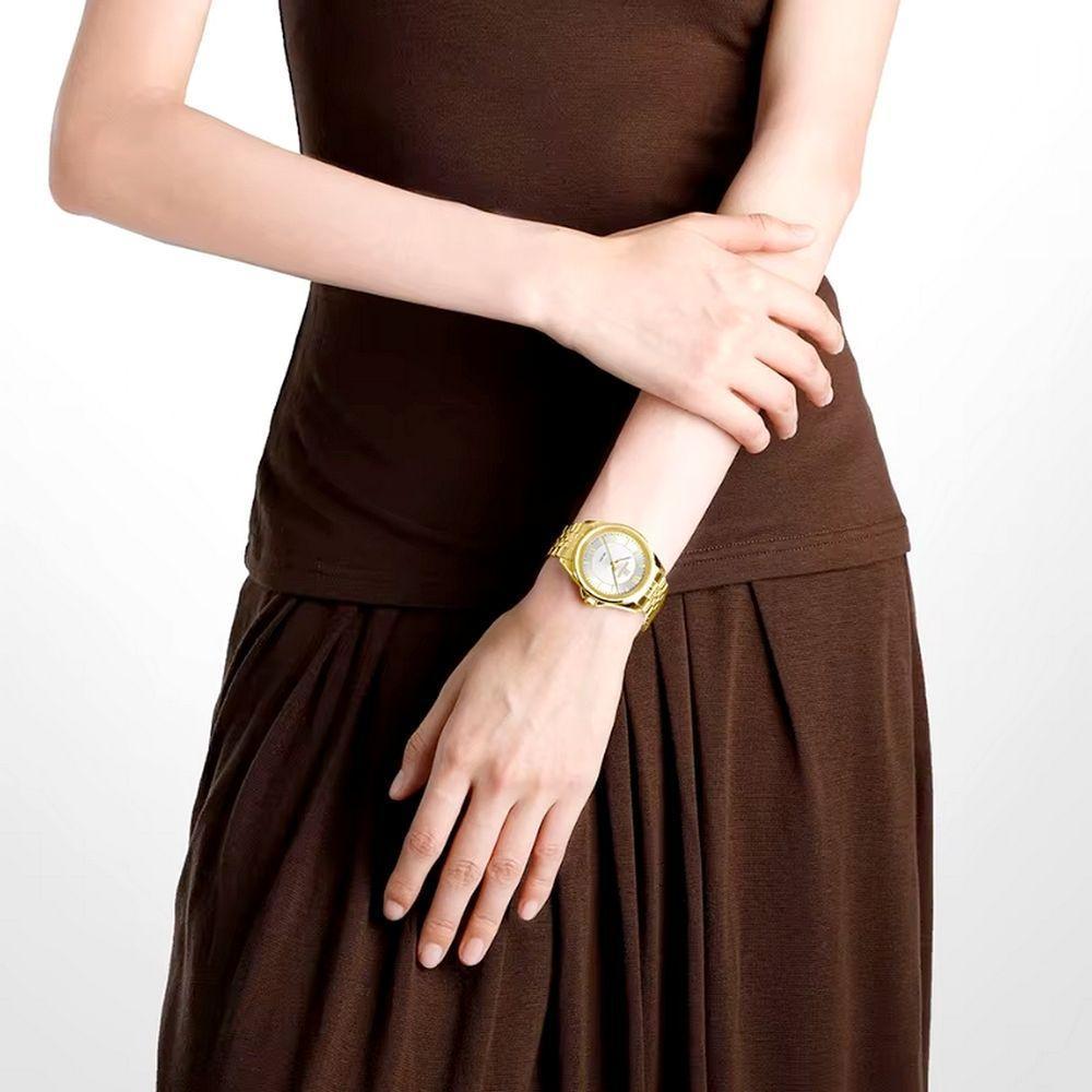 Relógio Redondo Feminino Design Simples Em Aço Inoxidável 3atm Branco Dourado - 2