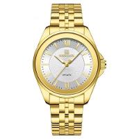 Relógio Redondo Feminino Design Simples Em Aço Inoxidável 3atm Branco Dourado - 1