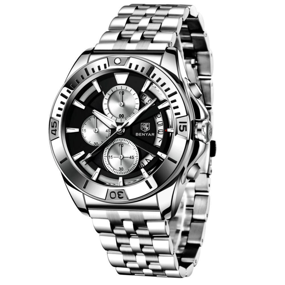 Relógio Masculino De Pulso Quartzo Em Aço Inoxidável Esportivo à Prova D´agua Preto - 1