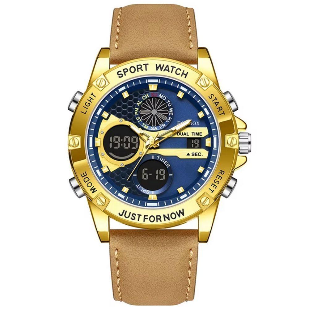 Relógio Digital Esportivo Quartzo Display Duplo á Prova D´agua Azul Dourado - 1