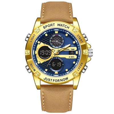 Relógio Digital Esportivo Quartzo Display Duplo á Prova D´agua Azul Dourado