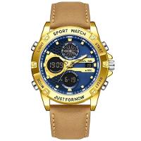 Relógio Digital Esportivo Quartzo Display Duplo á Prova D´agua Azul Dourado - 1