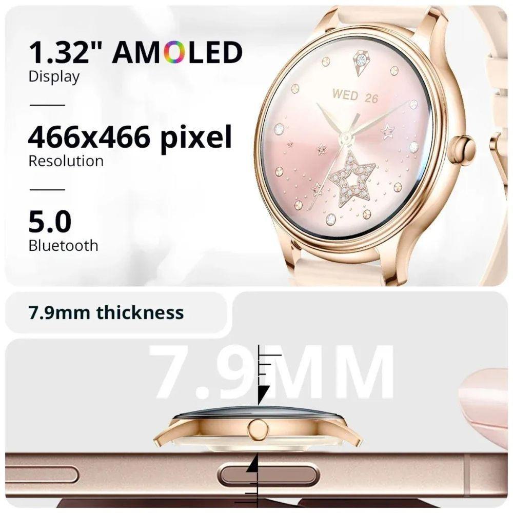 Relógio Smartwatch Corpo De 7,9 Mm, Tela Amoled De 1,32 Polegada Dourado - 4
