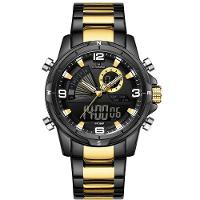 Relógio De Pulso Eletrônico Quartzo Design Luminoso à Prova D´agua Esportivo Preto Dourado - 1