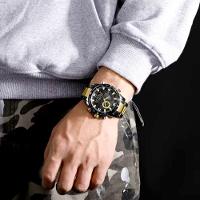 Relógio De Pulso Eletrônico Quartzo Design Luminoso à Prova D´agua Esportivo Preto Dourado - 3