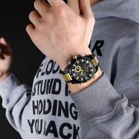 Relógio De Pulso Eletrônico Quartzo Design Luminoso à Prova D´agua Esportivo Preto Dourado - 4