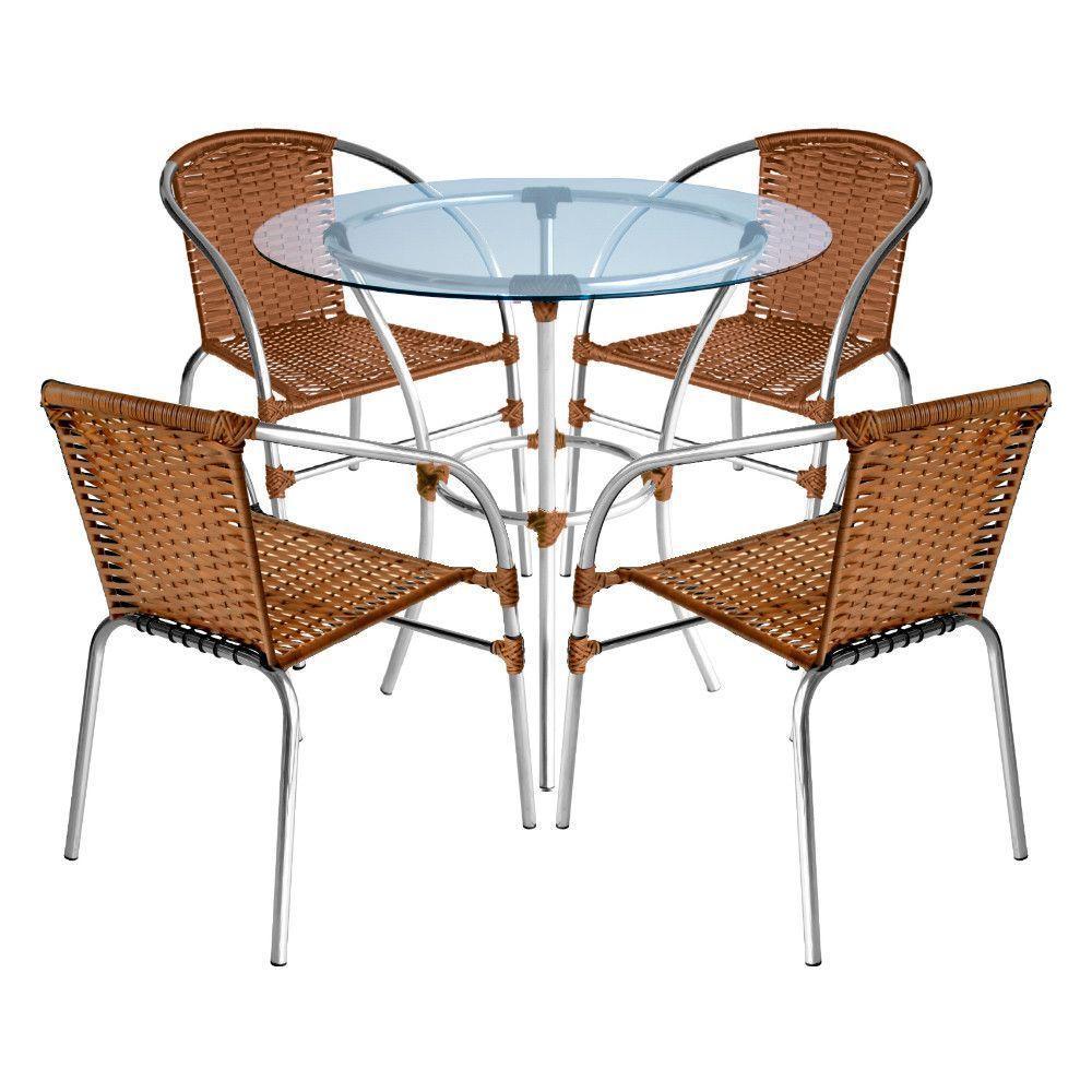 Conjunto Pool Mesa E 4 Cadeiras Alumínio Fibra Acesse Móveis Caramelo - 1