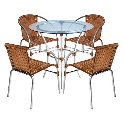 Conjunto Pool Mesa E 4 Cadeiras Alumínio Fibra Acesse Móveis Caramelo
