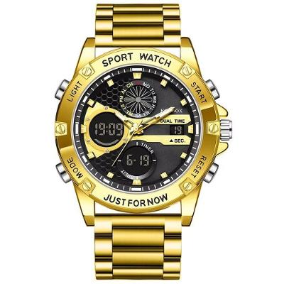 Relógio Digital Esportivo Em Aço Inoxidavel Display Duplo á Prova D´agua Dourado