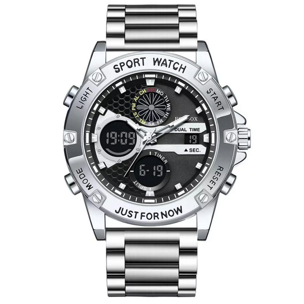 Relógio Digital Esportivo Em Aço Inoxidavel Display Duplo á Prova D´agua Preto - 1