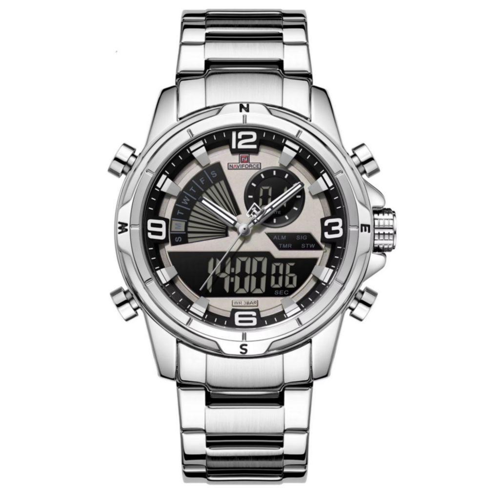 Relógio De Pulso Eletrônico Quartzo Design Luminoso à Prova D´agua Esportivo Prata - 1