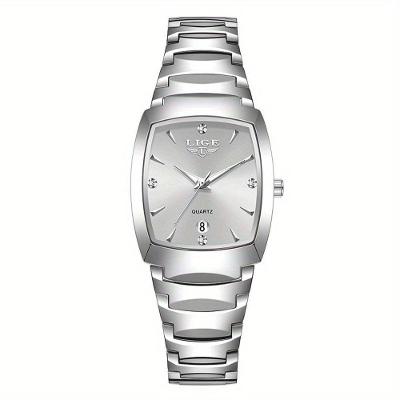 Relógio Lige Quadrado De Moda Com Quartzo Minimalistas Prateado