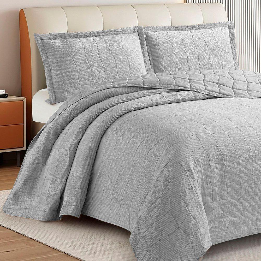 Kit Cobre Leito Colcha Anarruga 3 Peças Queen 240x260cm Prata Sonhare - 2