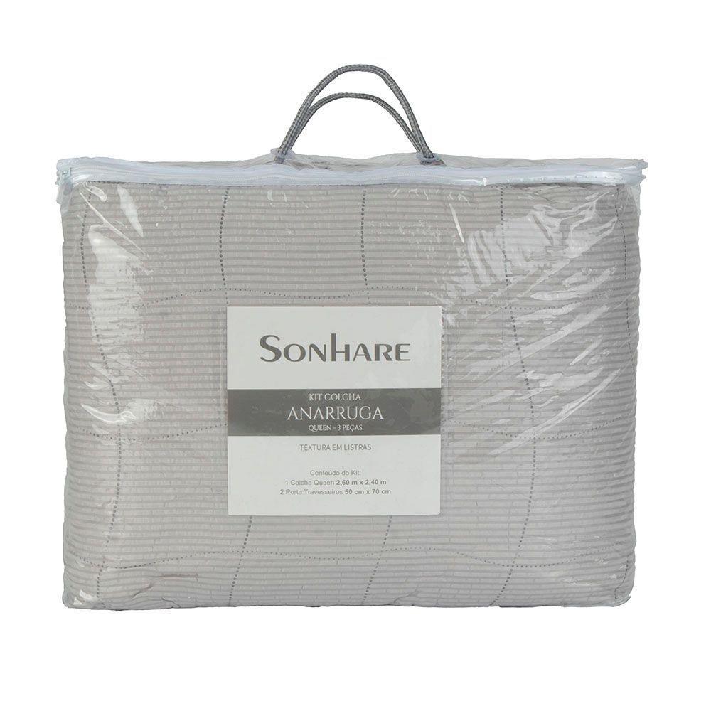 Kit Cobre Leito Colcha Anarruga 3 Peças Queen 240x260cm Prata Sonhare - 6