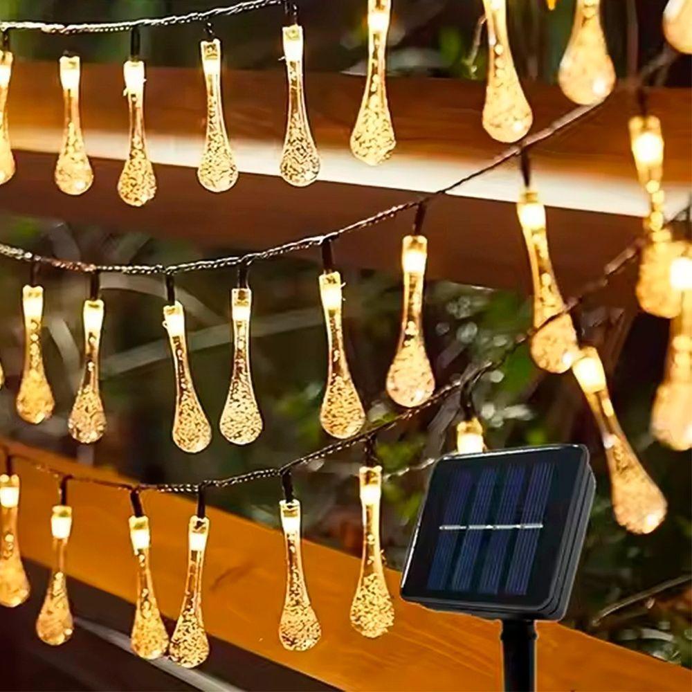 Pisca Cordão Natal Gotas Solar Externo De 5m 20 Leds Amarelo - 3