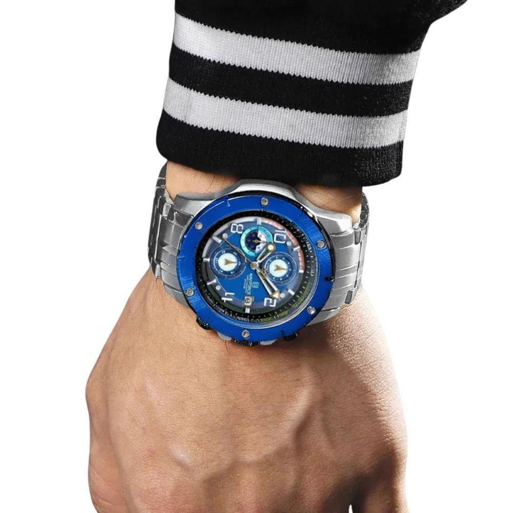 Relógio Militar Impermeável, Cronógrafo, Aço Inoxidável 8056 Azul - 2