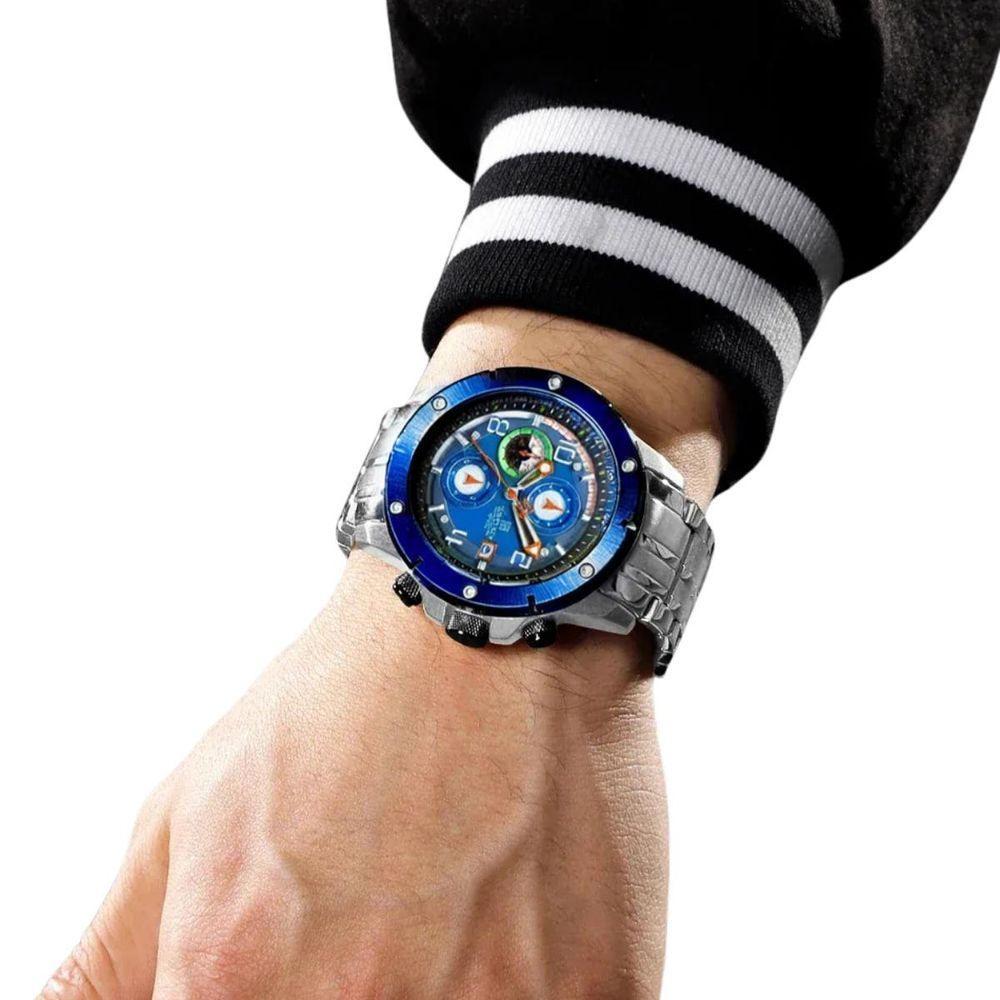 Relógio Militar Impermeável, Cronógrafo, Aço Inoxidável 8056 Azul - 3