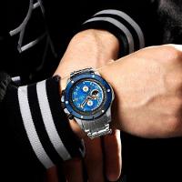 Relógio Militar Impermeável, Cronógrafo, Aço Inoxidável 8056 Azul - 4