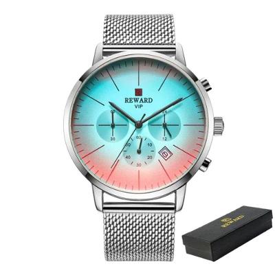 Relógio Marca Superior Luxo Malha Aço Inoxidável Quartzo Reward Prata