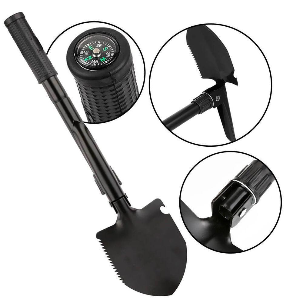 Mini Pá Enxada Dobrável Multifuncional 3 Em 1 Com Bússola - 1