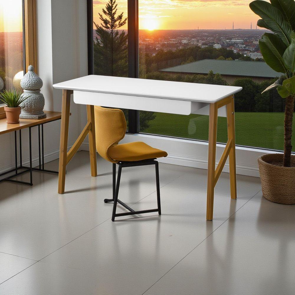 Escrivaninha Taurus 1 Gaveta Mdf Pés Madeira Maciça Mesa De Estudo Aparador Moderno Branco - 2