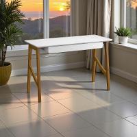 Escrivaninha Taurus 1 Gaveta Mdf Pés Madeira Maciça Mesa De Estudo Aparador Moderno Branco