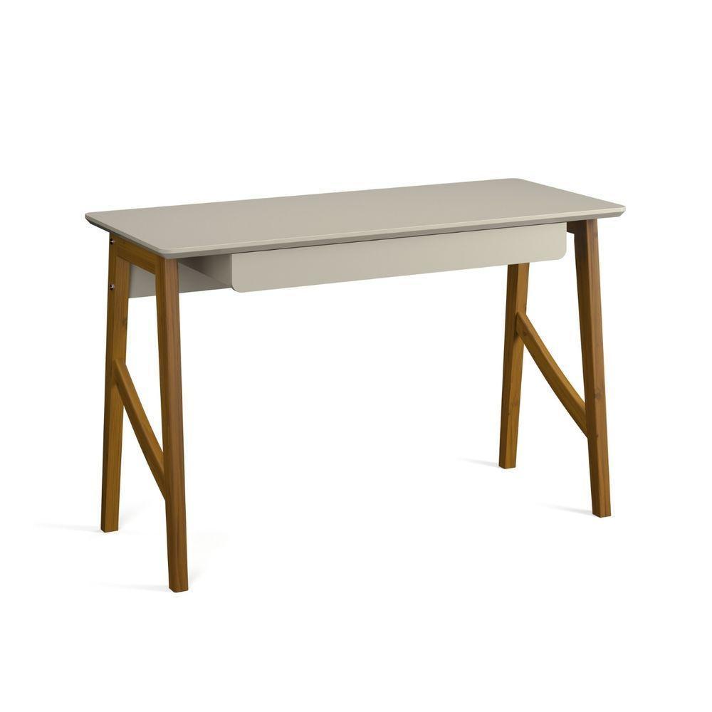 Escrivaninha Taurus 1 Gaveta Mdf Pés Madeira Maciça Mesa De Estudo Aparador Moderno Off White - 7