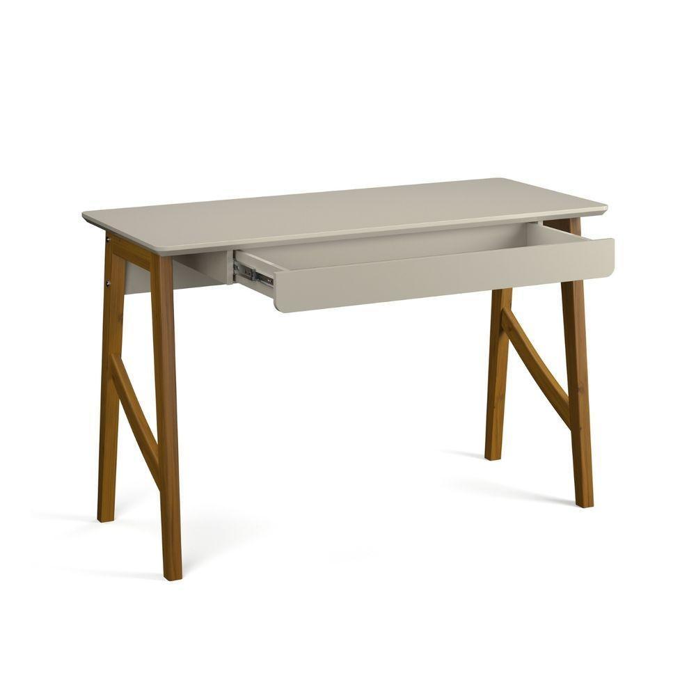 Escrivaninha Taurus 1 Gaveta Mdf Pés Madeira Maciça Mesa De Estudo Aparador Moderno Off White - 8