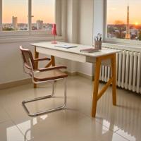 Escrivaninha Taurus 1 Gaveta Mdf Pés Madeira Maciça Mesa De Estudo Aparador Moderno Off White - 1