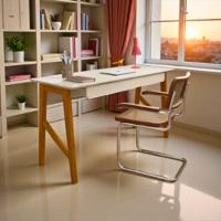 Escrivaninha Taurus 1 Gaveta Mdf Pés Madeira Maciça Mesa De Estudo Aparador Moderno Off White - 2