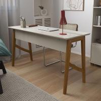 Escrivaninha Taurus 1 Gaveta Mdf Pés Madeira Maciça Mesa De Estudo Aparador Moderno Off White - 6