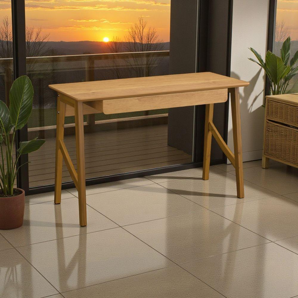 Escrivaninha Taurus 1 Gaveta Mdf Pés Madeira Maciça Mesa De Estudo Aparador Moderno Cinamomo - 2