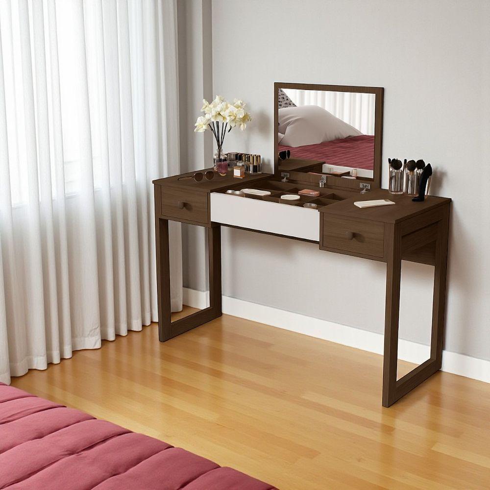 Escrivaninha Penteadeira Com Espelho Multiuso Luanda Fenix Legno/offwhite/legno - 1