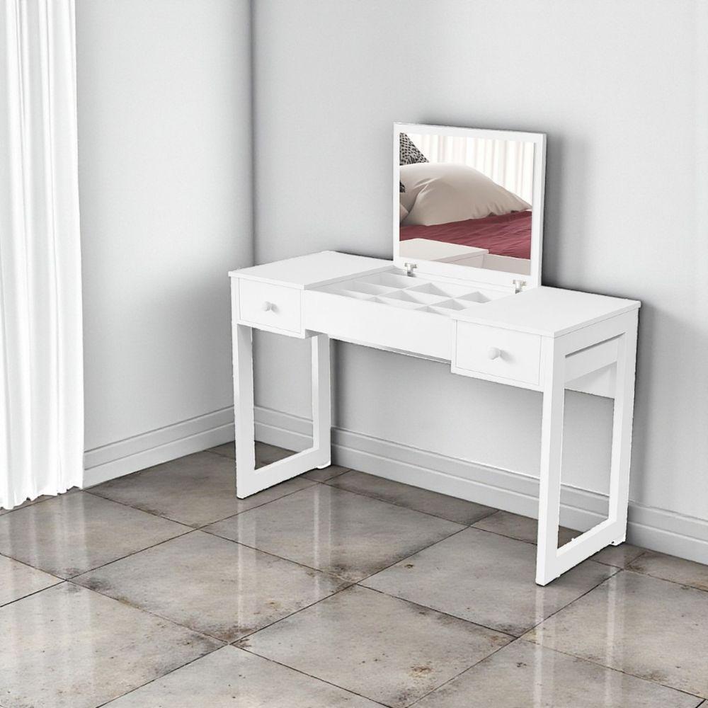 Escrivaninha Penteadeira Com Espelho Multiuso Luanda Fenix Branco - 3