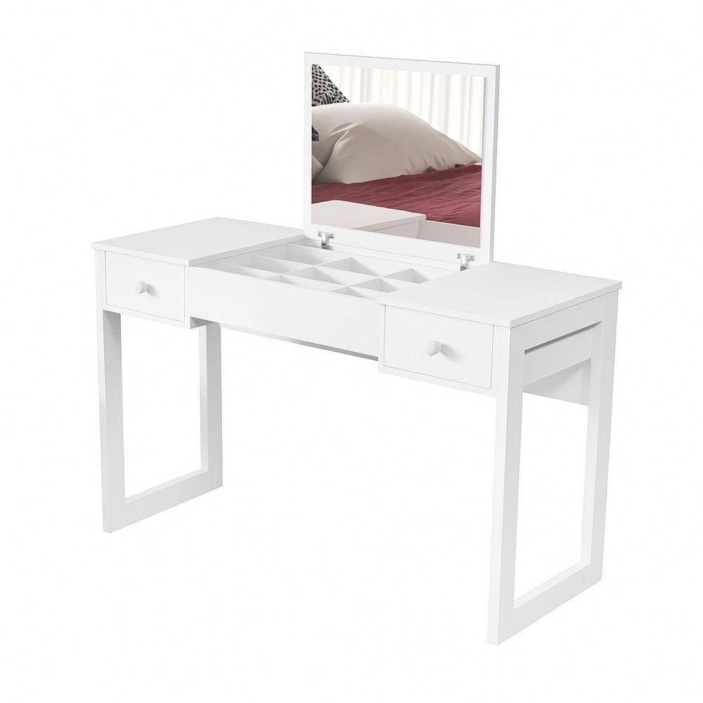 Escrivaninha Penteadeira Com Espelho Multiuso Luanda Fenix Branco - 6