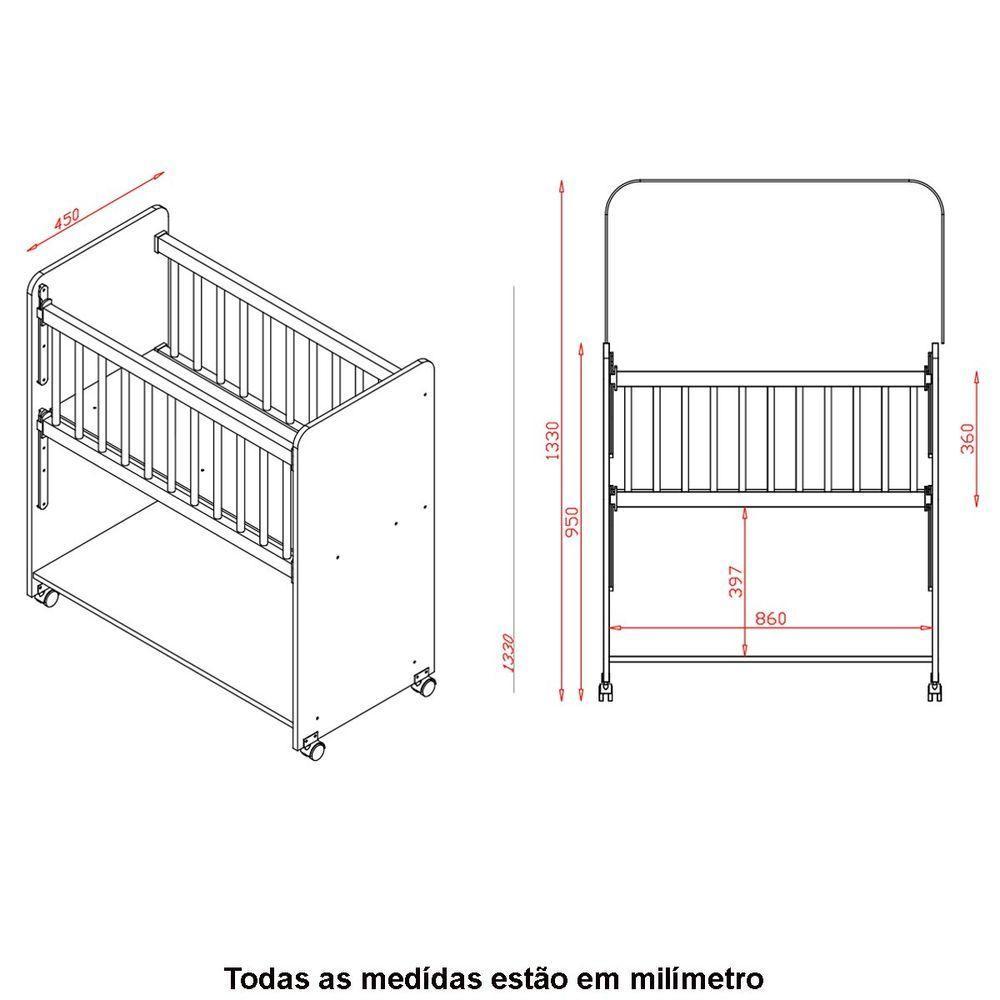 Berço De Bebê Com Rodinhas Com Grade Móvel Jasmin Branco - 3