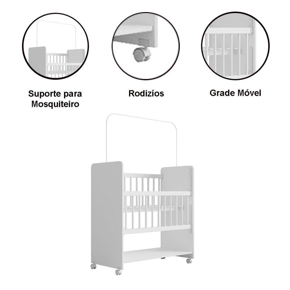 Berço De Bebê Com Rodinhas Com Grade Móvel Jasmin Branco - 4