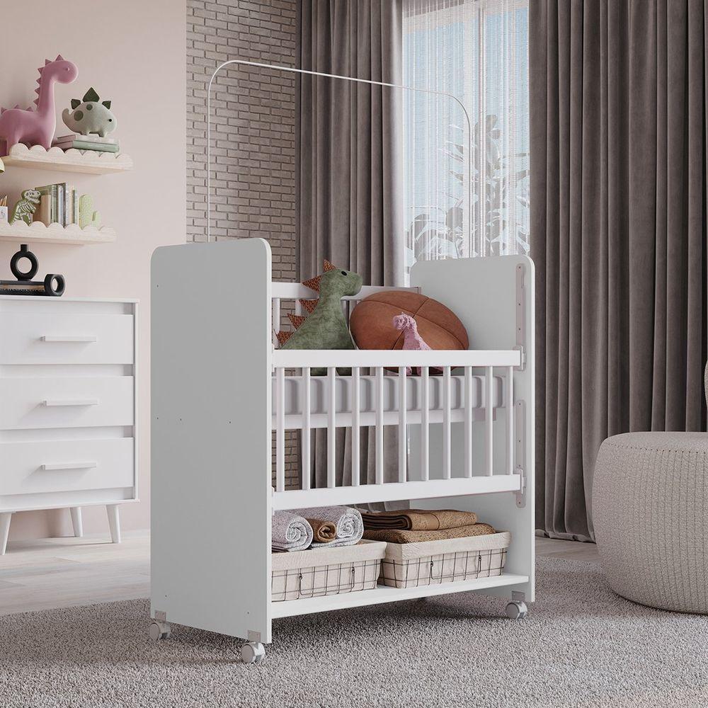 Berço De Bebê Com Rodinhas Com Grade Móvel Jasmin Branco - 5