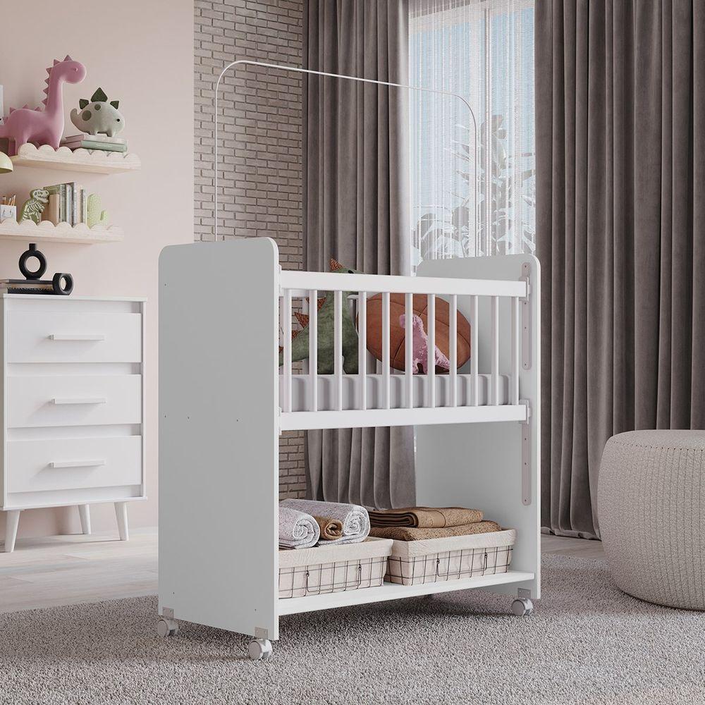 Berço De Bebê Com Rodinhas Com Grade Móvel Jasmin Branco - 6
