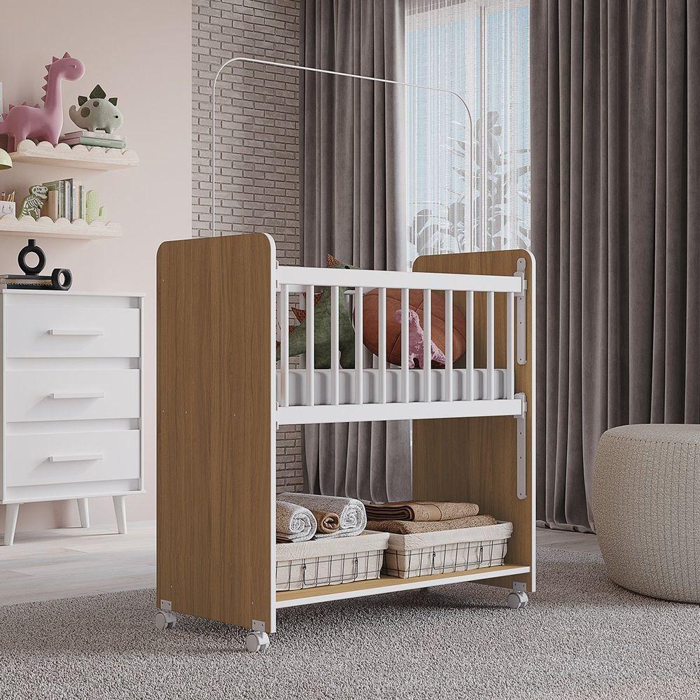 Berço De Bebê Com Rodinhas Com Grade Móvel Jasmin Nature - 3