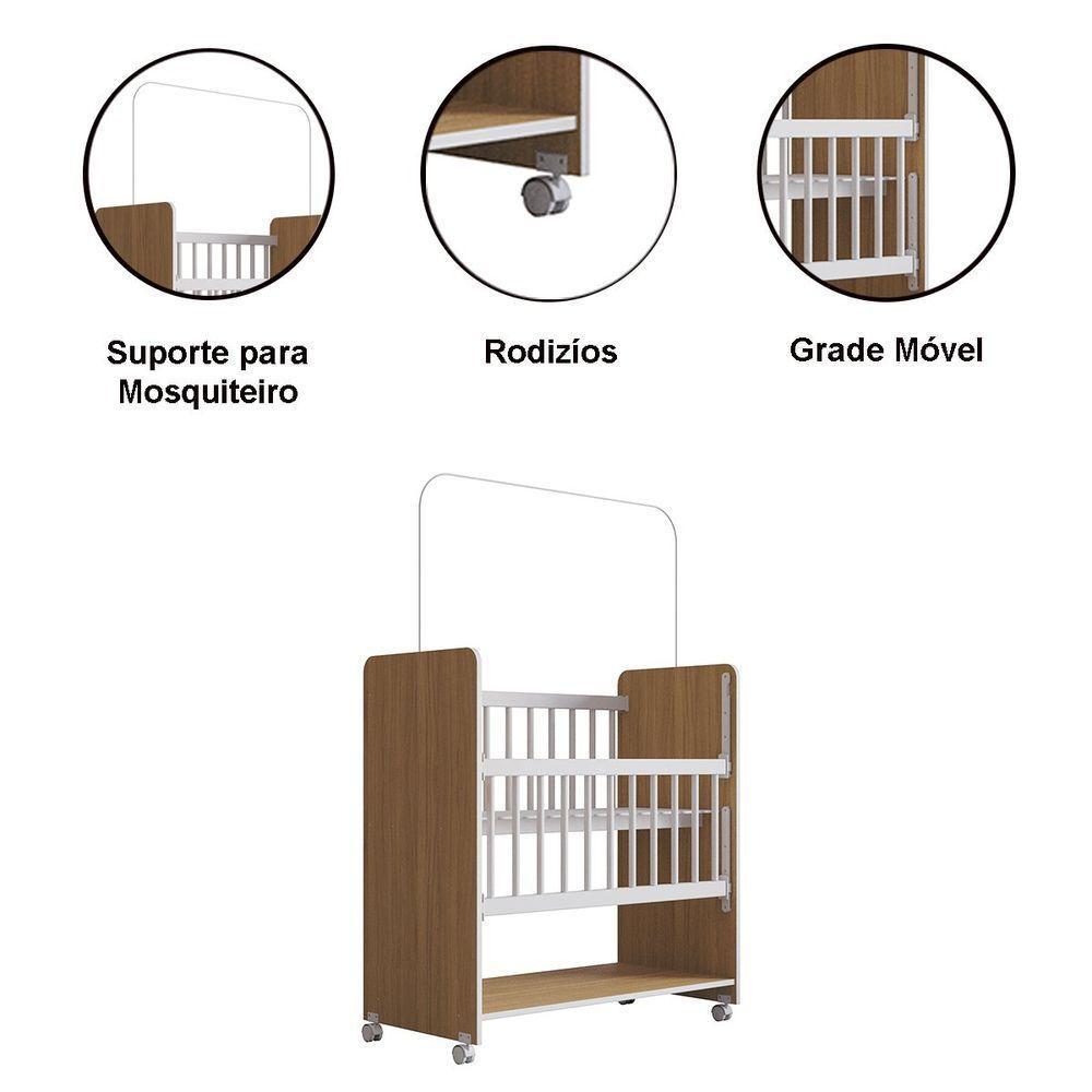 Berço De Bebê Com Rodinhas Com Grade Móvel Jasmin Nature - 6