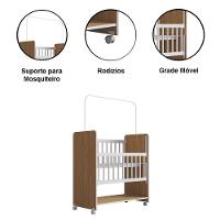 Berço De Bebê Com Rodinhas Com Grade Móvel Jasmin Nature - 6
