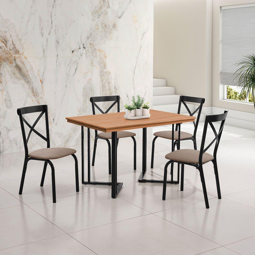 Mesa Michigan 120cm Estilo Contemporâneo Com Pés De Madeira Castanho Base Preta - 1