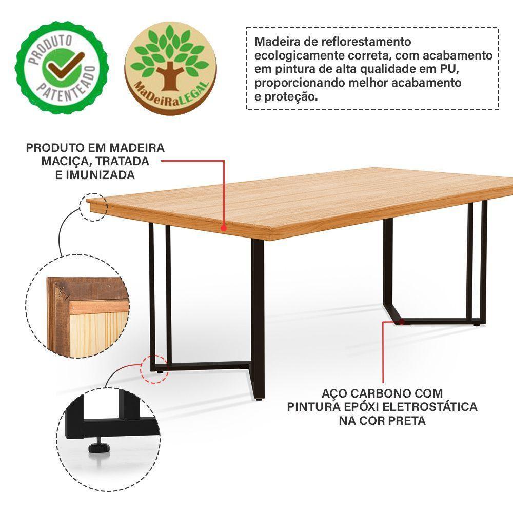 Mesa Michigan 180cm Estilo Contemporâneo Com Pés De Madeira Imbuia Base Preta - 2