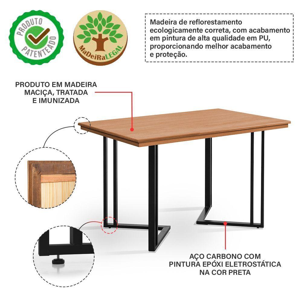 Mesa De Jantar Michigan 120cm Em Madeira Maciça Castanho Base Preta - 2