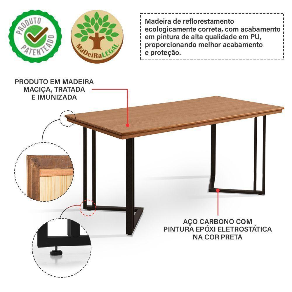 Mesa De Jantar Michigan 160cm Em Madeira Maciça Castanho Base Preta - 2