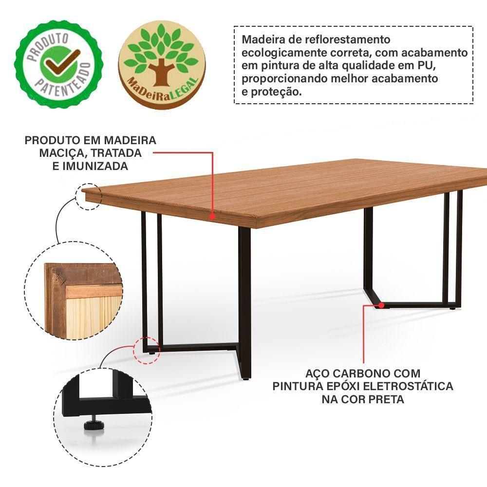 Mesa Michigan 180cm Estilo Industrial Com Pés De Madeira Castanho Base Preta - 2