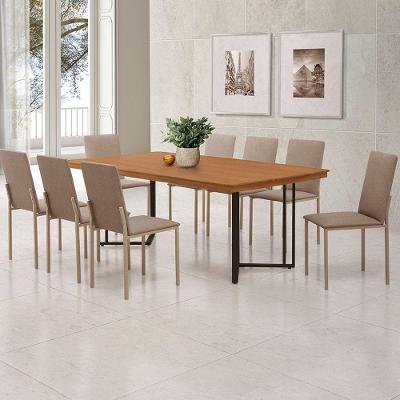 Mesa De Jantar Michigan 180cm Em Madeira Maciça Castanho Base Preta